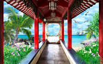 海景风光风景画椰树沙滩背景墙
