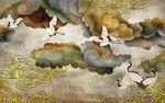 新中式艺术仙鹤电视背景墙壁画