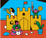 儿童家庭亲子游戏玩耍城堡插画