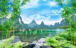湖泊山水背景墙