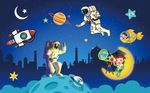 卡通儿童太空夜空背景墙