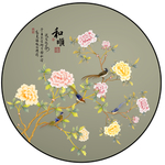 中式手绘花鸟圆形装饰画