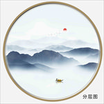 新中式圆形山水画装饰画挂画