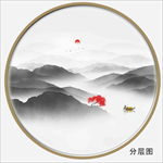 山叠山 水墨山水 圆形山水画