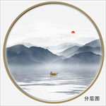 圆形山水画圆形水墨画圆形装饰画
