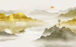 金色水墨山水画