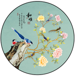 中式手绘花鸟圆形装饰画