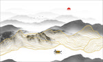 简约金线山水 线条山 线条画