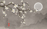 现代花鸟花好月圆背景墙