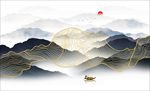 线条山水 金线画水墨山