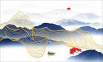 金线水墨山 意境山水挂画