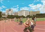 手绘名牌大学校园跑道素材