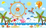 卡通儿童水上乐园背景墙图片