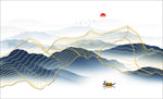 新中式金线山水 线条