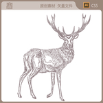 素描动物鹿矢量图