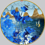 圆框新中式珐琅彩山水装饰画