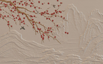 立体皮雕系列梅花山峰背景墙壁画