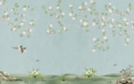 现代新中式真丝手绘工笔花鸟背景