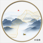 水墨金线山水画