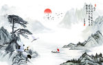 山水情中式电视背景墙