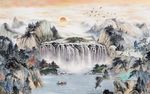 水墨丹青山水背景墙