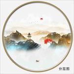 圆形水墨山水画