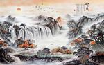 瀑布山水背景墙