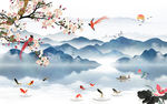 梅花九鱼图中式背景墙