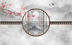 水墨山水梅花图电视背景墙