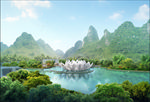 湖边景观 荷花建筑