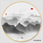 圆形水墨画