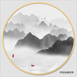 圆形水墨山水