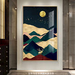 轻奢麋鹿抽象山水玄关装饰画