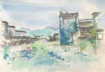 安徽黔县宏村水彩画