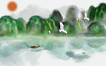 仙鹤风景背景墙