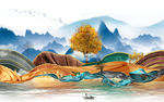 简约装饰山水画 TIF分层