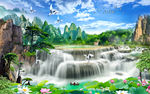 风景山水流水生财沙发背景墙装