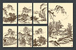 矢量手绘中国古典山水写意