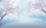 唯美浪漫蓝色树花装饰画玄关屏风