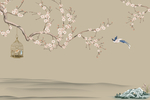 新中式梅花花鸟工笔手绘背景