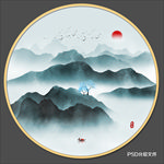圆形水墨画