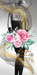 金色烟雾美女花朵装饰画玄关