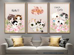 可爱大眼萌猫咪花朵无框画