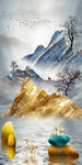 麋鹿山水玄关线条晶瓷画装饰画