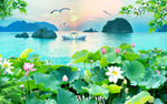 流水荷花背景墙