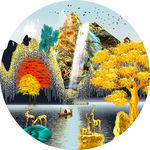 麋鹿山水抽象圆形装饰画晶瓷画