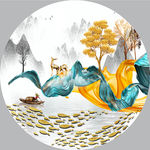 麋鹿山水抽象圆形装饰画晶瓷画