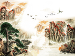 中式水墨山水迎客松装饰画沙发电