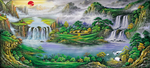 装饰画山水中式风景沙发电视背景