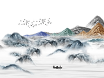 新中式彩色山水玄关屏风电视背景